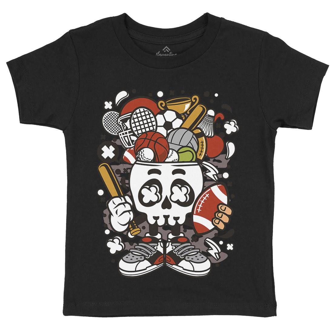 Sports Skull Head Kids Organic Crew Neck T-Shirt Sport C666