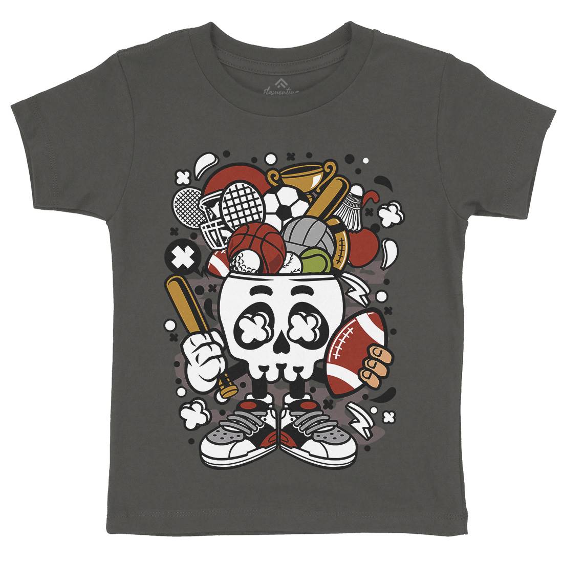 Sports Skull Head Kids Organic Crew Neck T-Shirt Sport C666