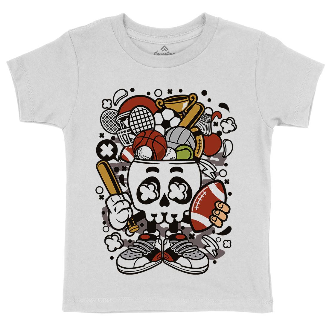 Sports Skull Head Kids Crew Neck T-Shirt Sport C666