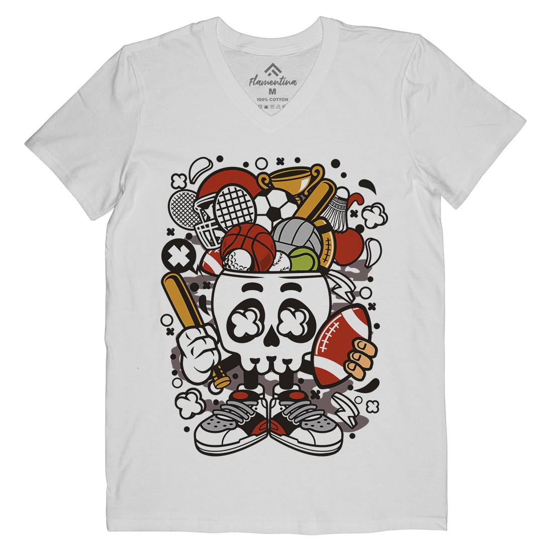 Sports Skull Head Mens Organic V-Neck T-Shirt Sport C666