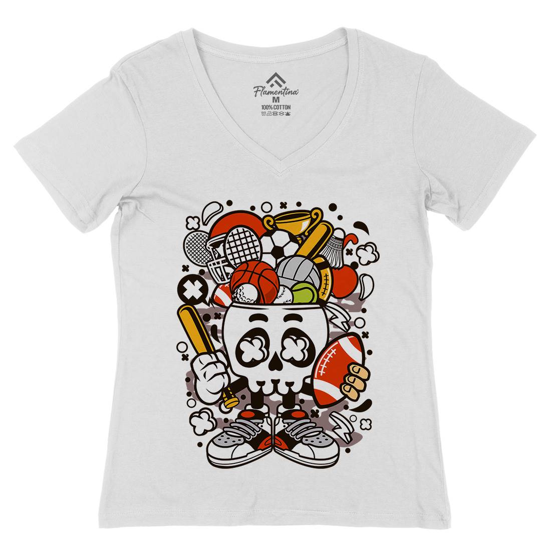 Sports Skull Head Womens Organic V-Neck T-Shirt Sport C666