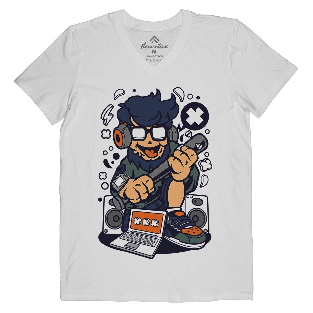 Street Hipster Mens Organic V-Neck T-Shirt Barber C668
