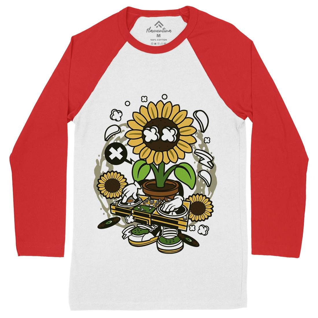 Sunflower Dj Mens Long Sleeve Baseball T-Shirt Music C669