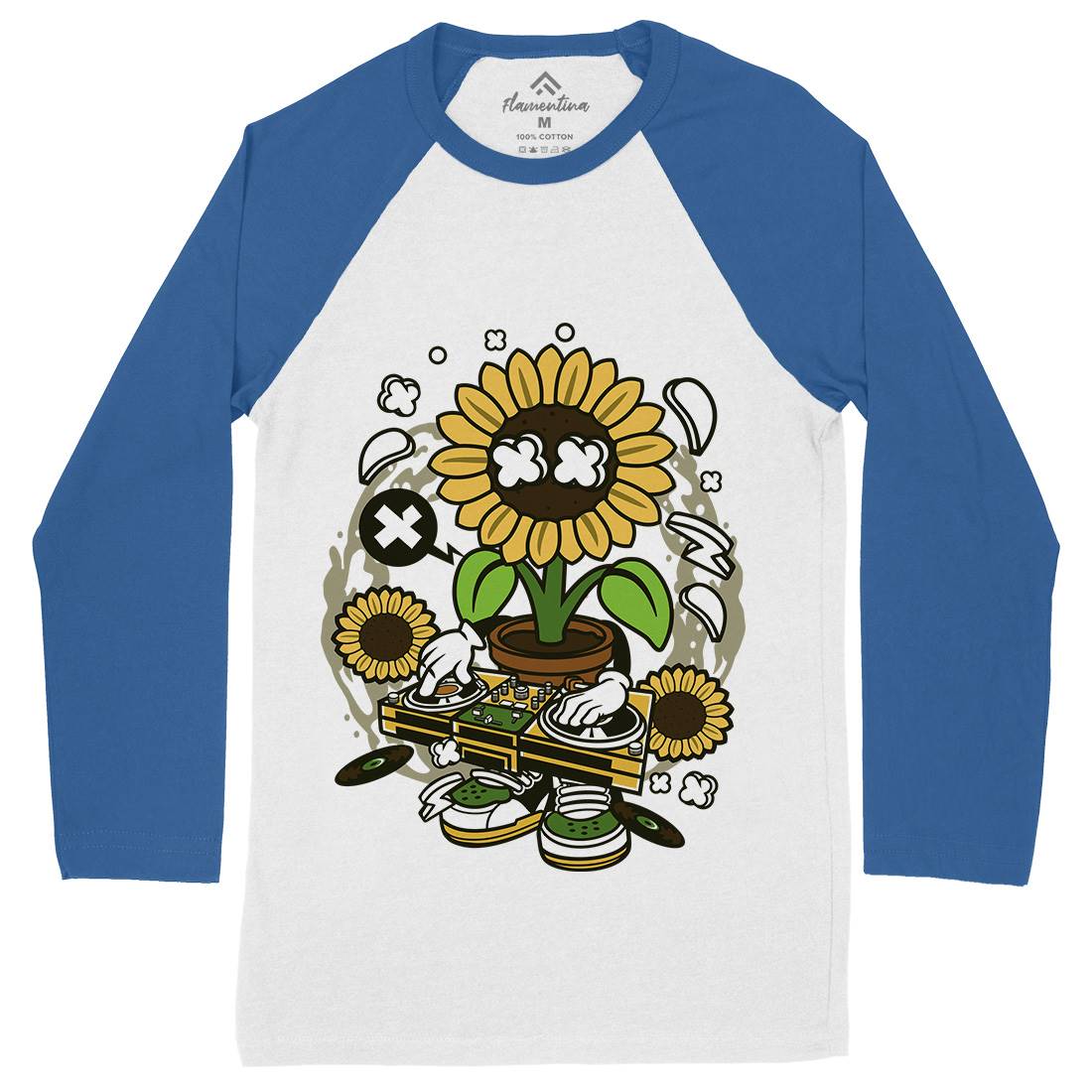 Sunflower Dj Mens Long Sleeve Baseball T-Shirt Music C669