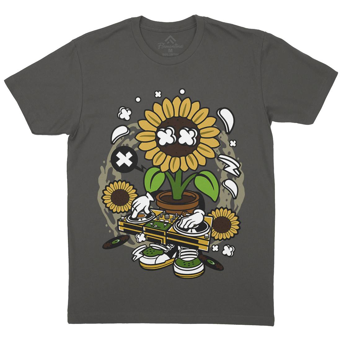 Sunflower Dj Mens Organic Crew Neck T-Shirt Music C669