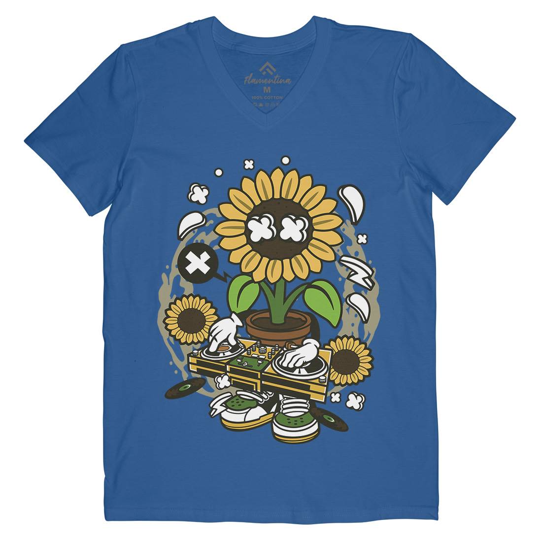 Sunflower Dj Mens V-Neck T-Shirt Music C669