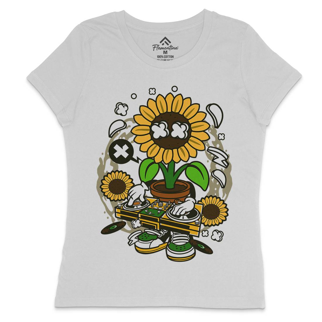 Sunflower Dj Womens Crew Neck T-Shirt Music C669