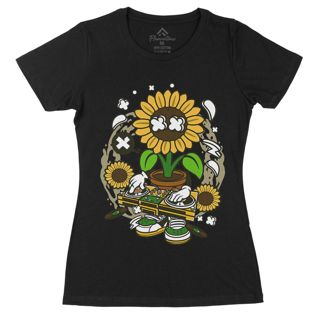 Sunflower Dj Womens Organic Crew Neck T-Shirt Music C669