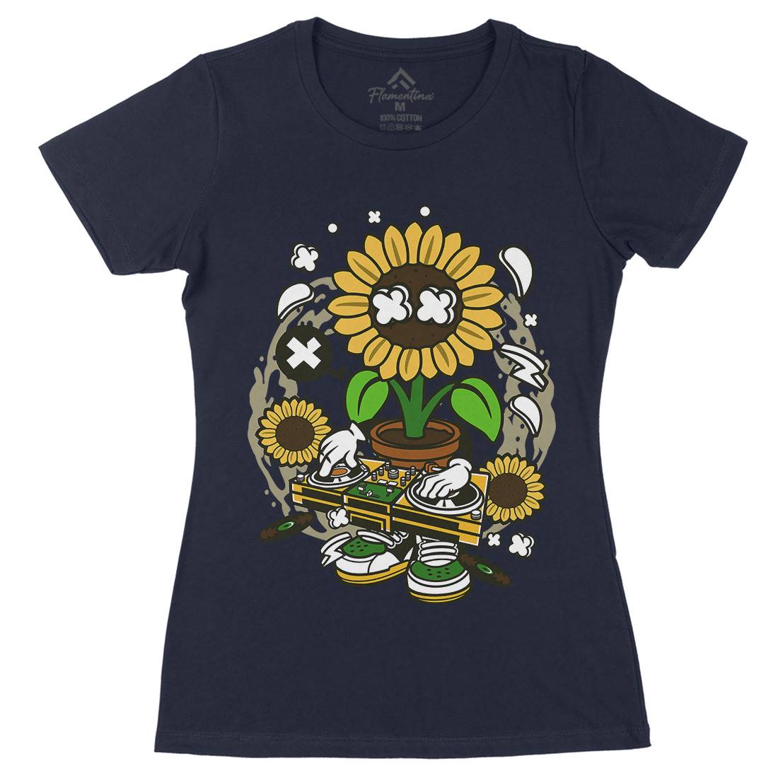 Sunflower Dj Womens Organic Crew Neck T-Shirt Music C669