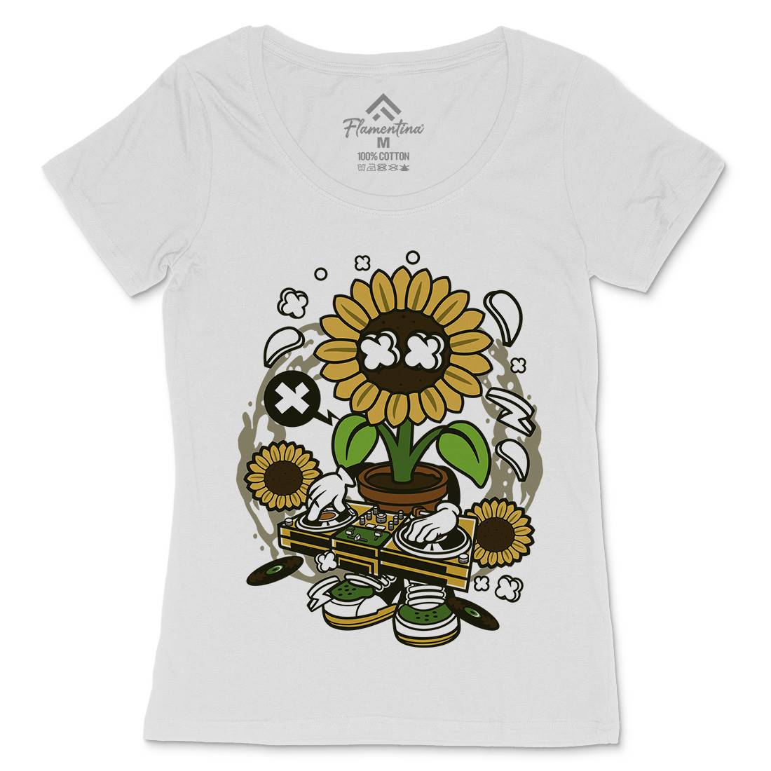 Sunflower Dj Womens Scoop Neck T-Shirt Music C669