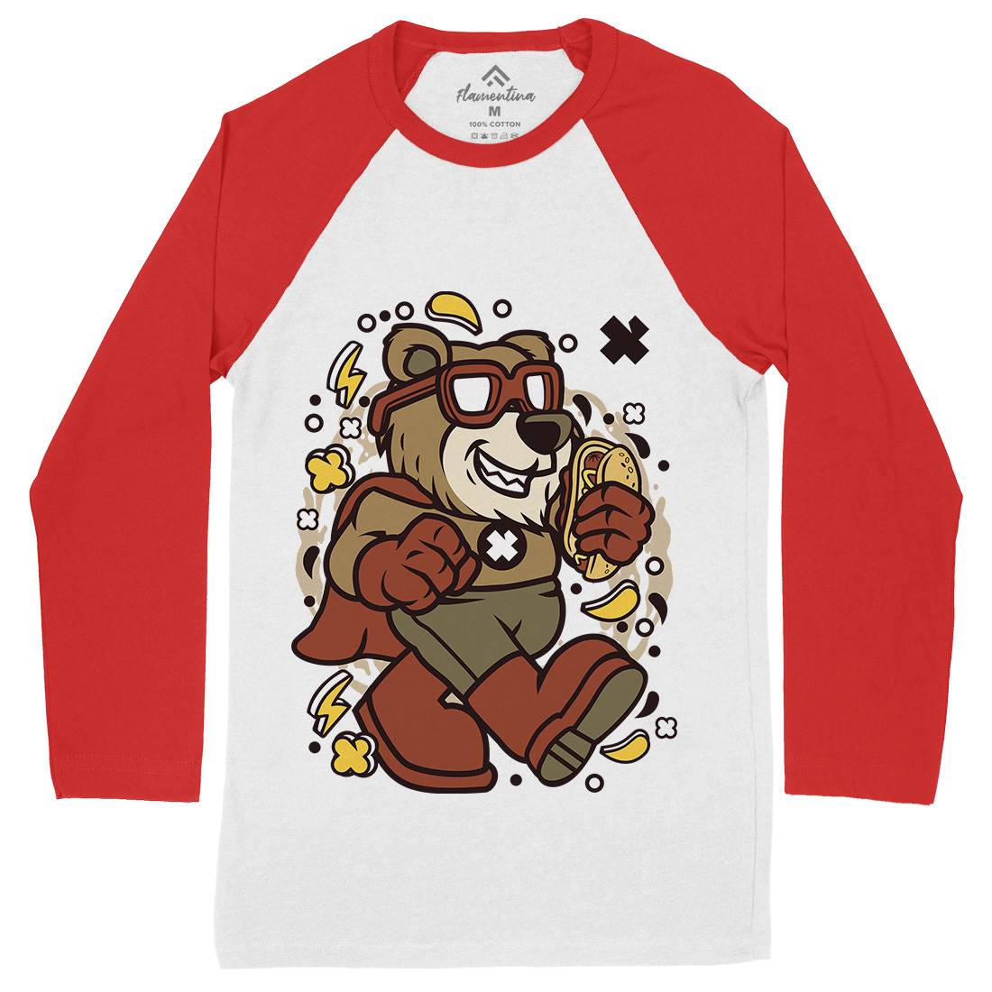 Super Bear Mens Long Sleeve Baseball T-Shirt Animals C670