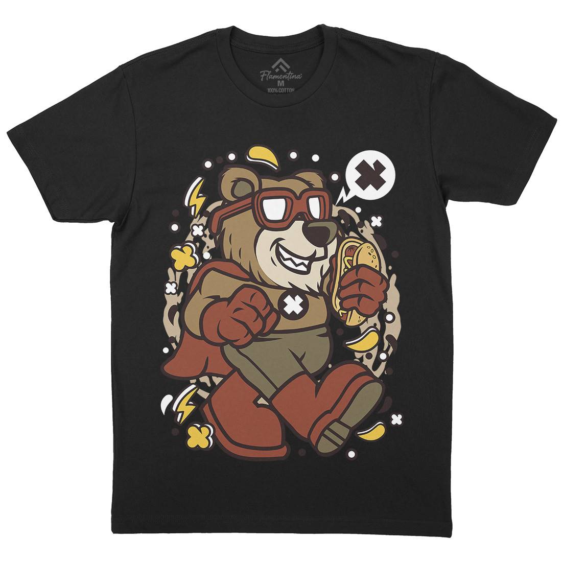 Super Bear Mens Organic Crew Neck T-Shirt Animals C670