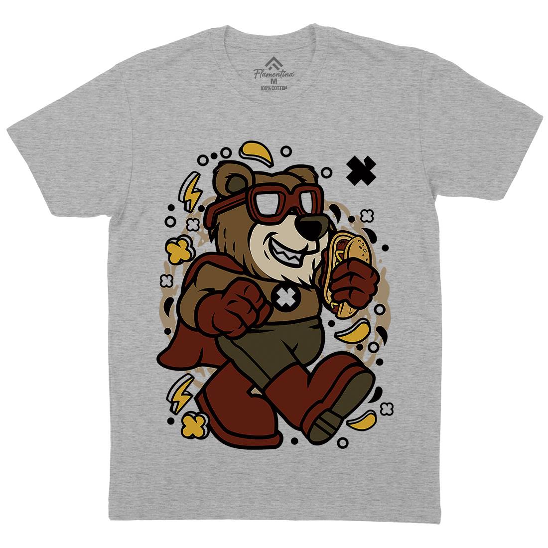 Super Bear Mens Organic Crew Neck T-Shirt Animals C670