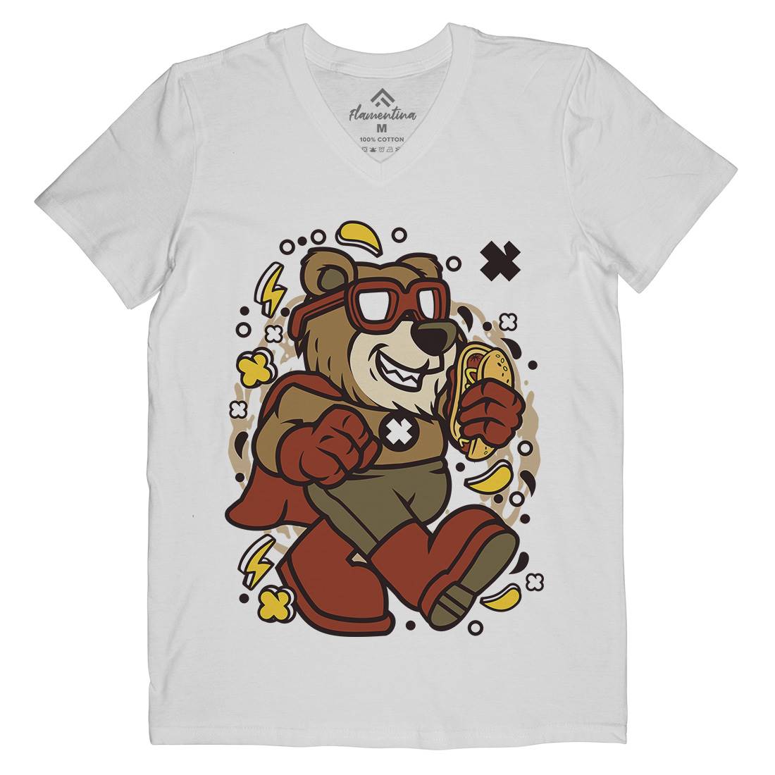 Super Bear Mens Organic V-Neck T-Shirt Animals C670