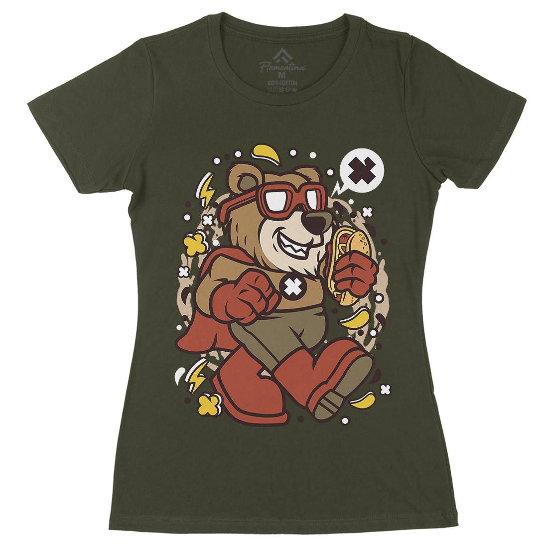 Super Bear Womens Organic Crew Neck T-Shirt Animals C670