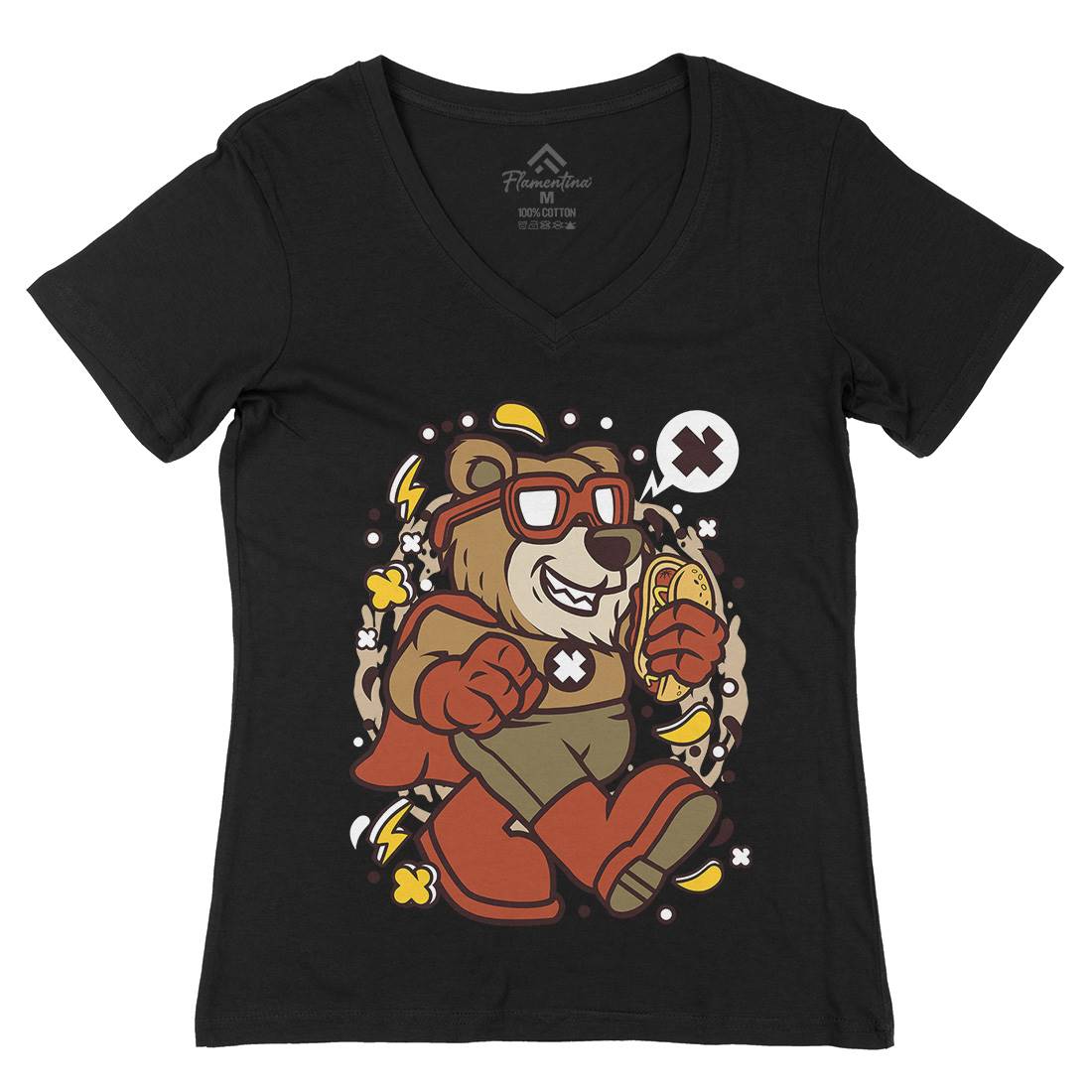 Super Bear Womens Organic V-Neck T-Shirt Animals C670