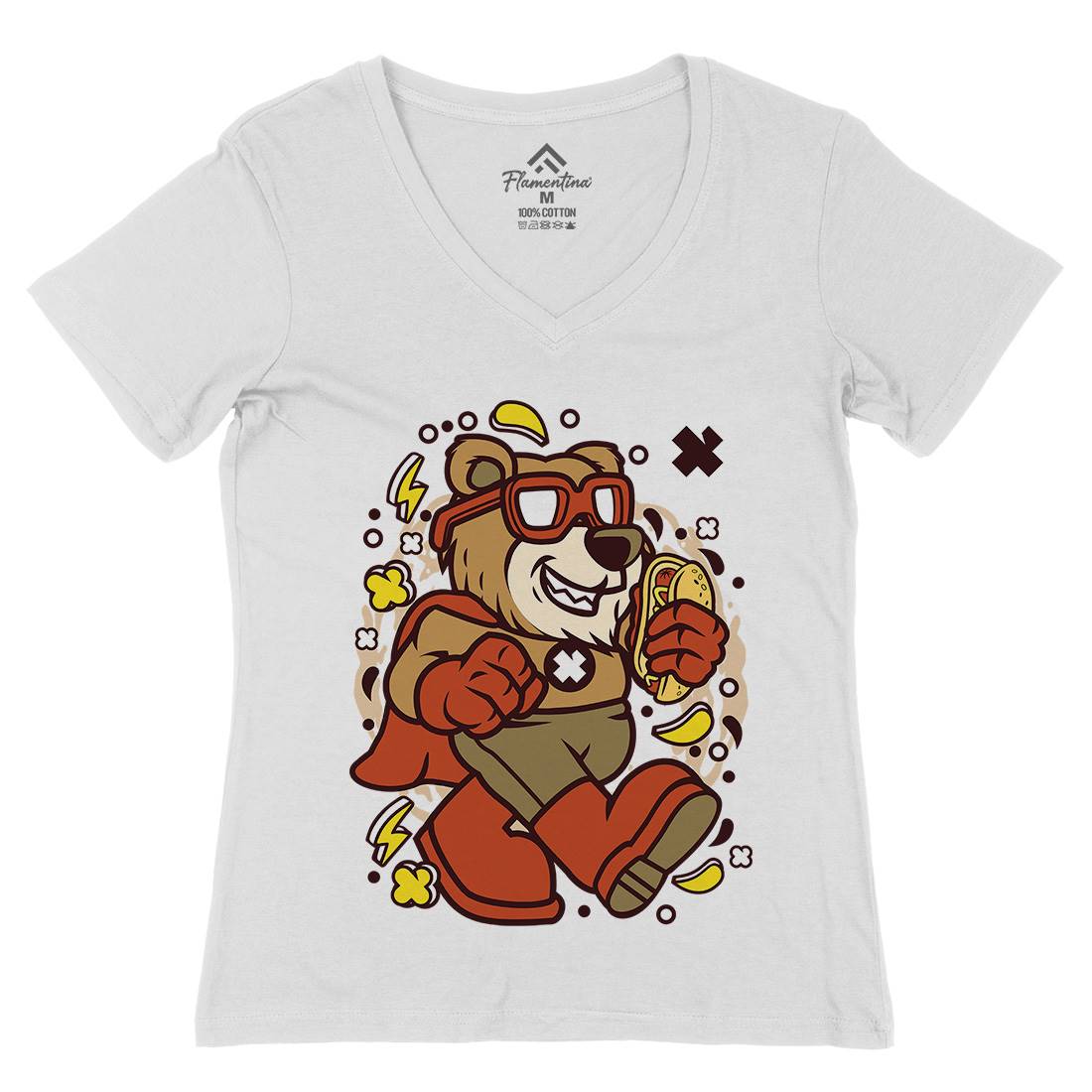 Super Bear Womens Organic V-Neck T-Shirt Animals C670