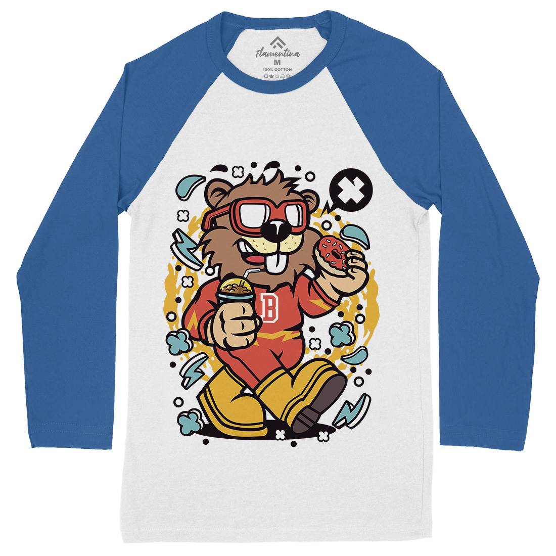 Super Beaver Mens Long Sleeve Baseball T-Shirt Animals C671