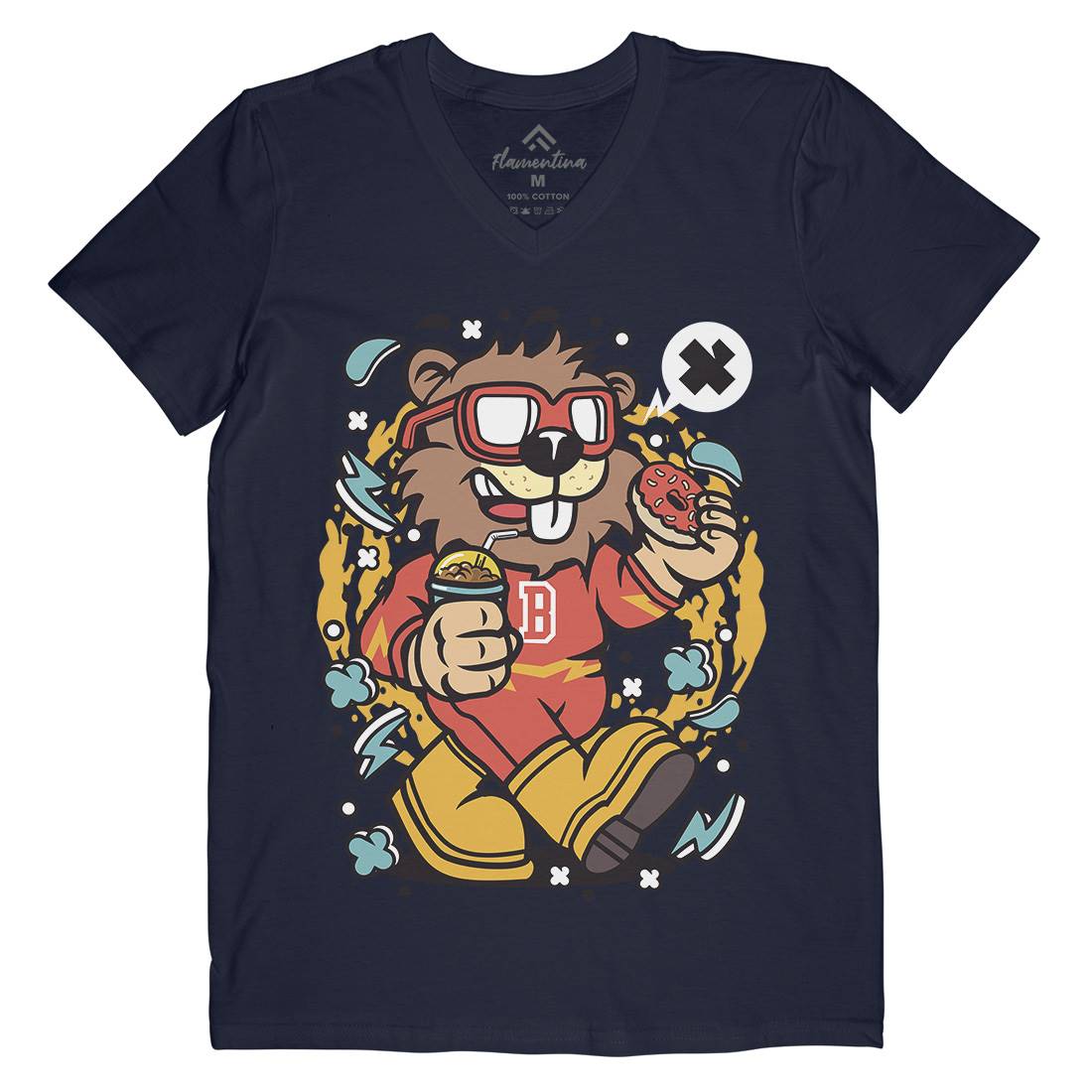Super Beaver Mens Organic V-Neck T-Shirt Animals C671