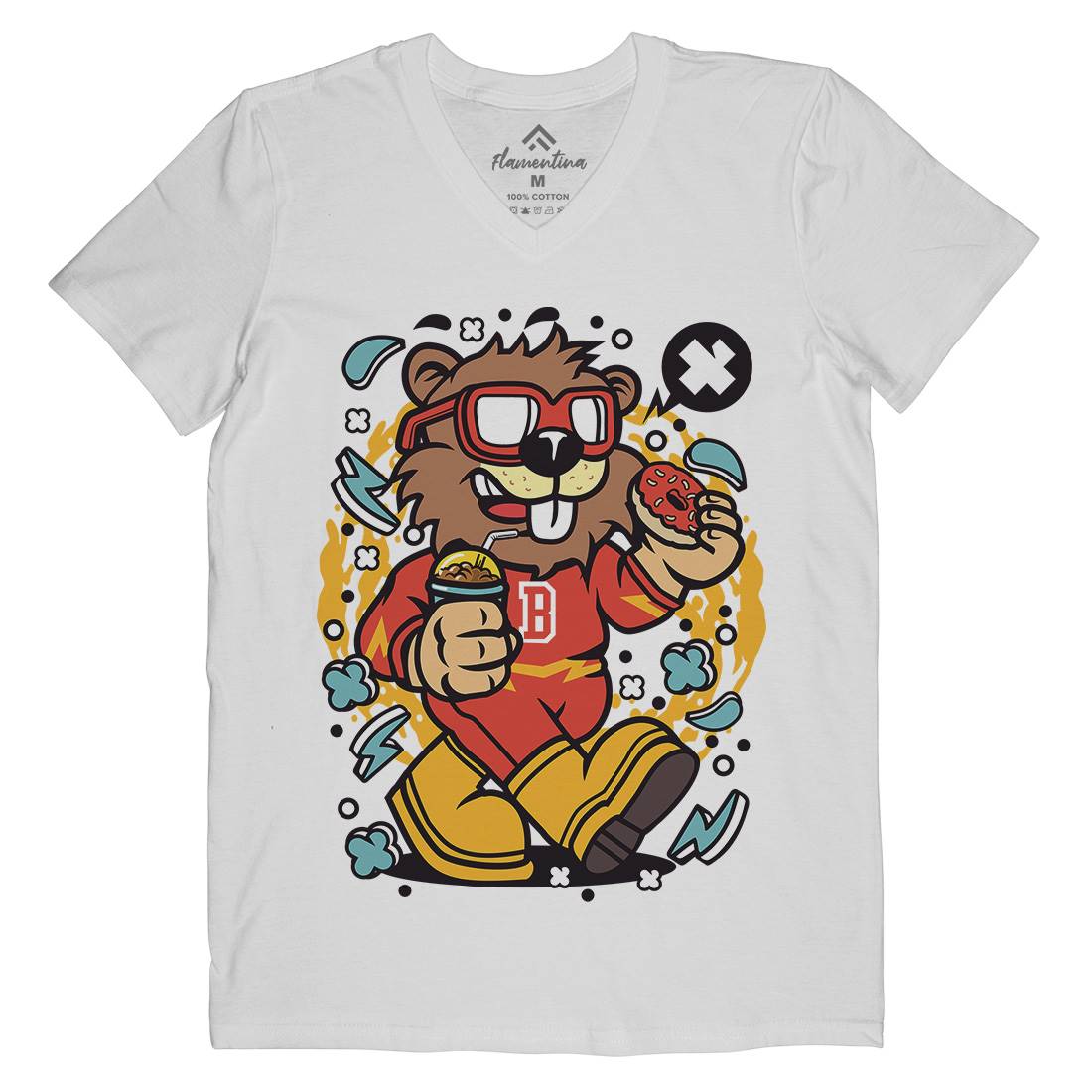 Super Beaver Mens Organic V-Neck T-Shirt Animals C671