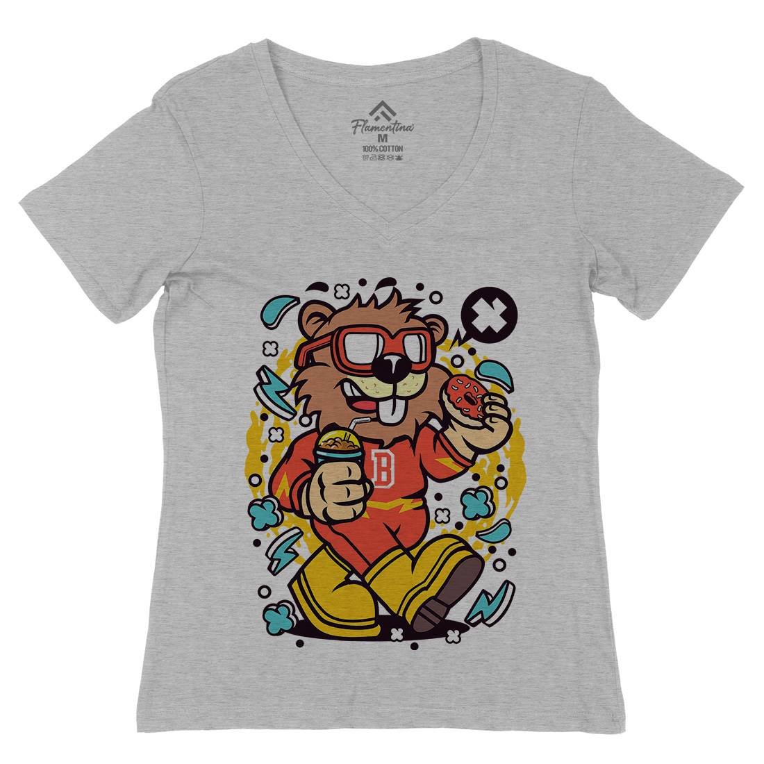 Super Beaver Womens Organic V-Neck T-Shirt Animals C671