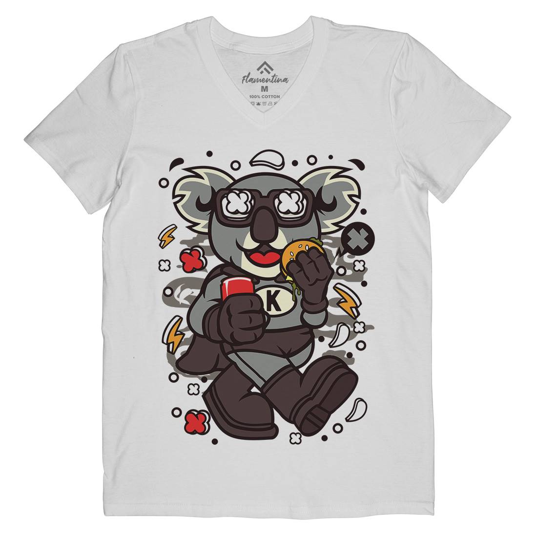 Super Koala Mens Organic V-Neck T-Shirt Animals C673