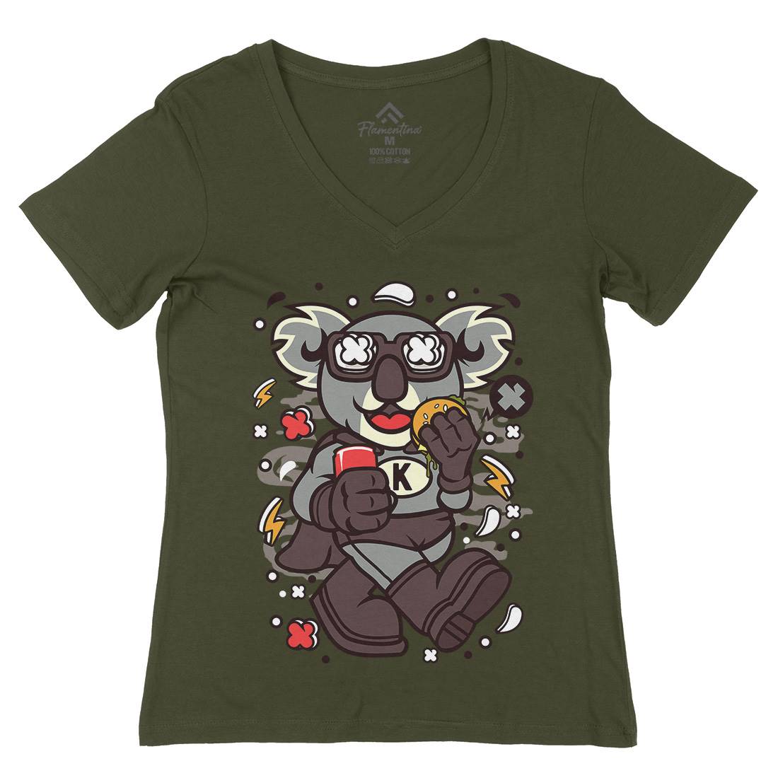 Super Koala Womens Organic V-Neck T-Shirt Animals C673