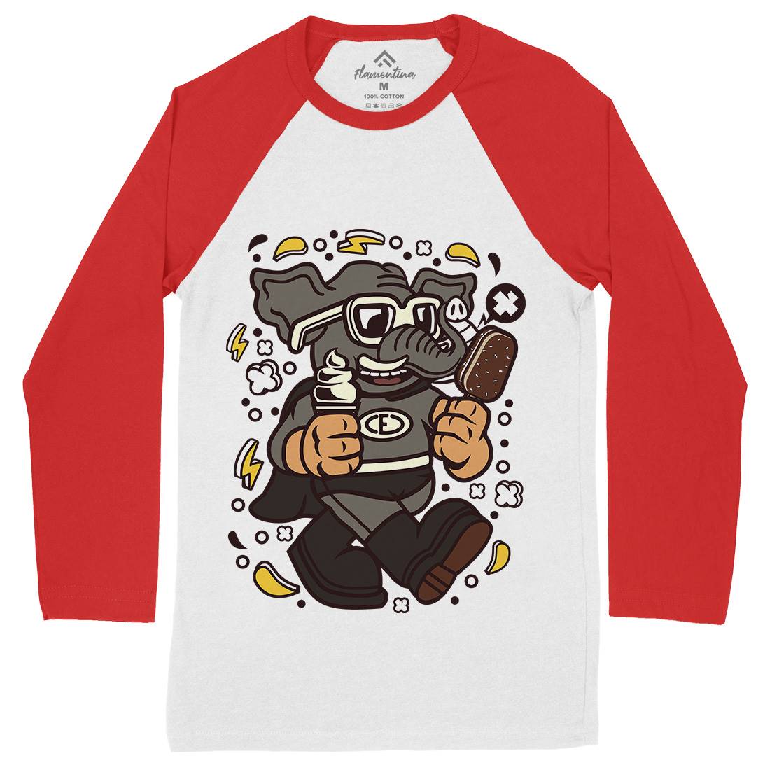 Superfast Elephant Mens Long Sleeve Baseball T-Shirt Animals C674