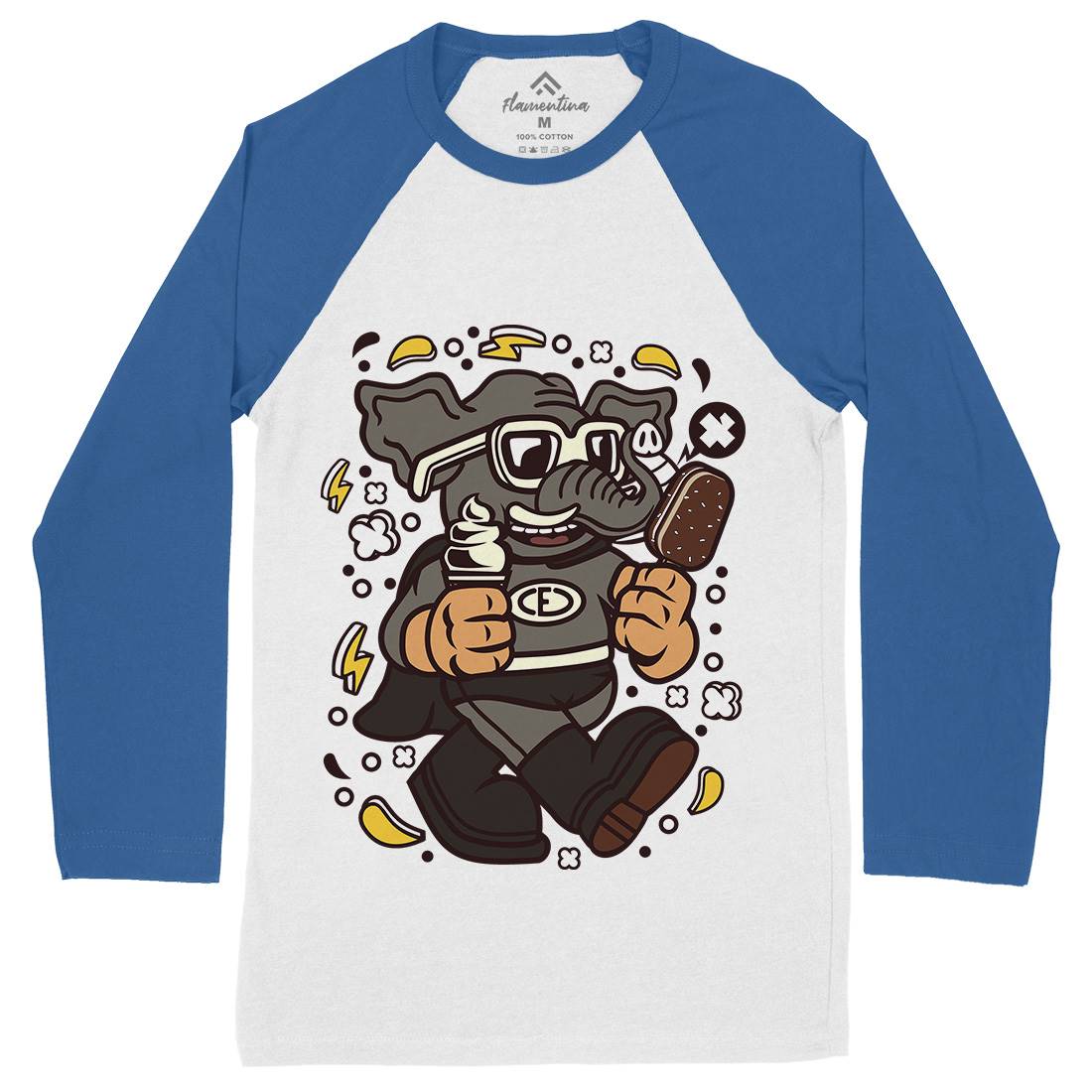 Superfast Elephant Mens Long Sleeve Baseball T-Shirt Animals C674
