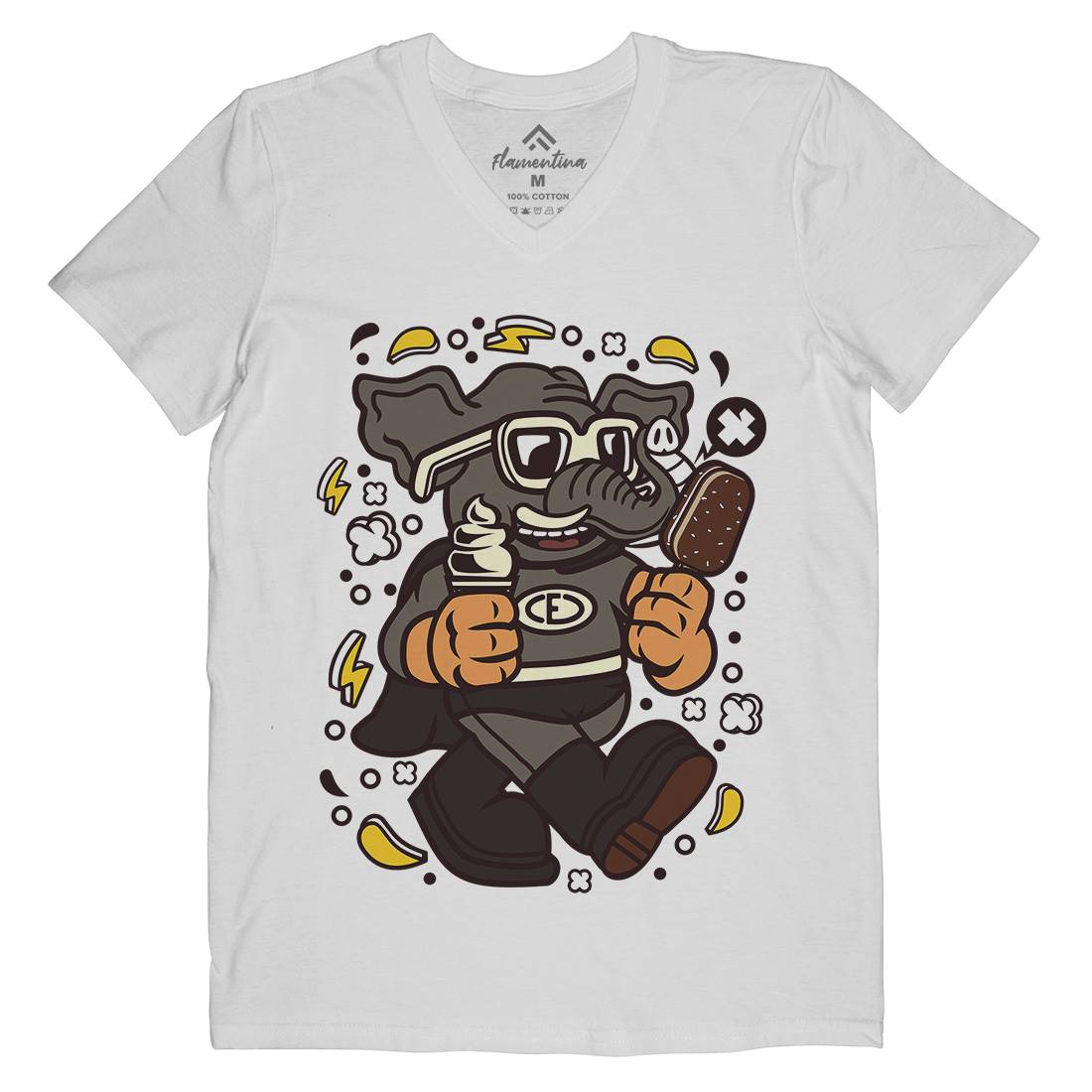 Superfast Elephant Mens Organic V-Neck T-Shirt Animals C674