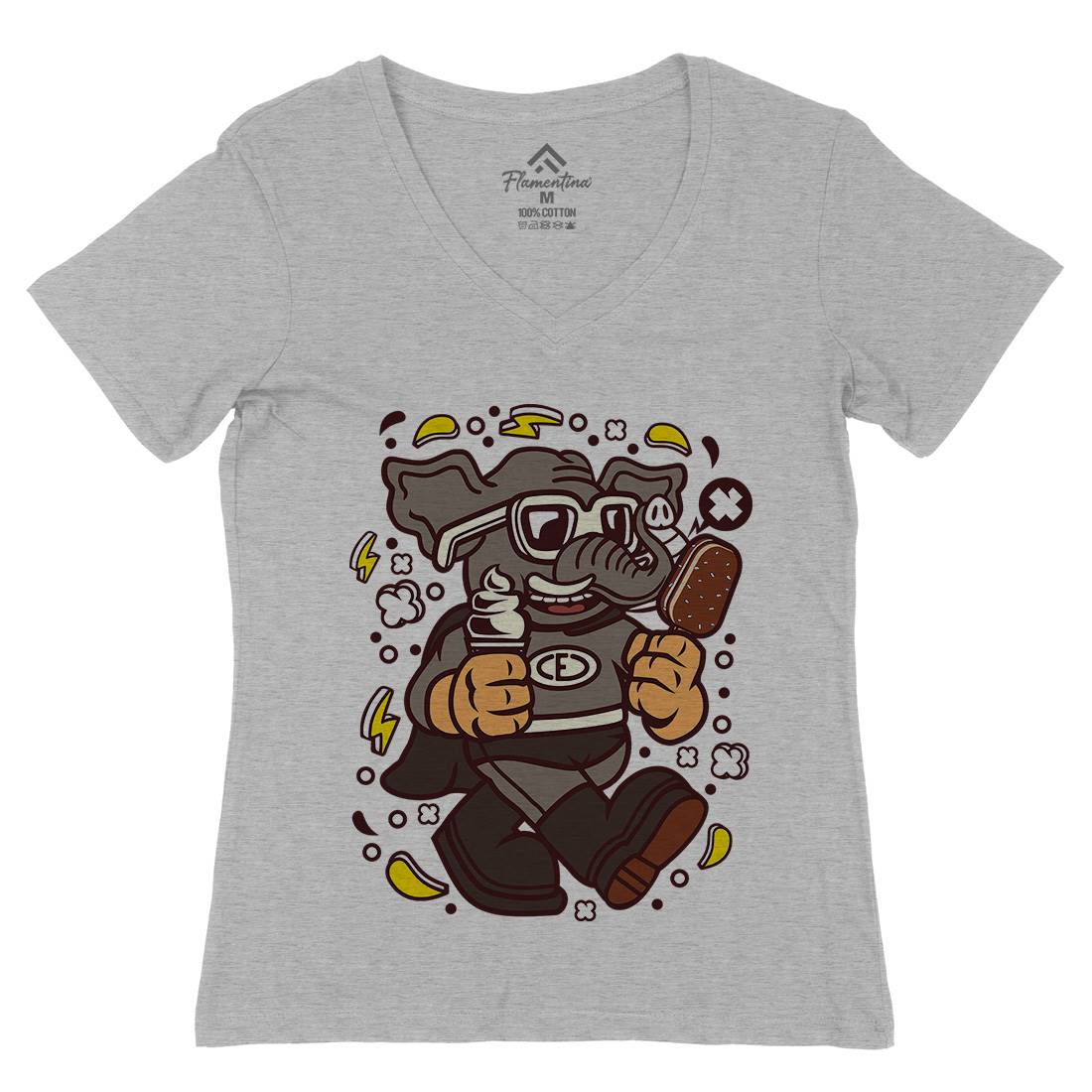 Superfast Elephant Womens Organic V-Neck T-Shirt Animals C674
