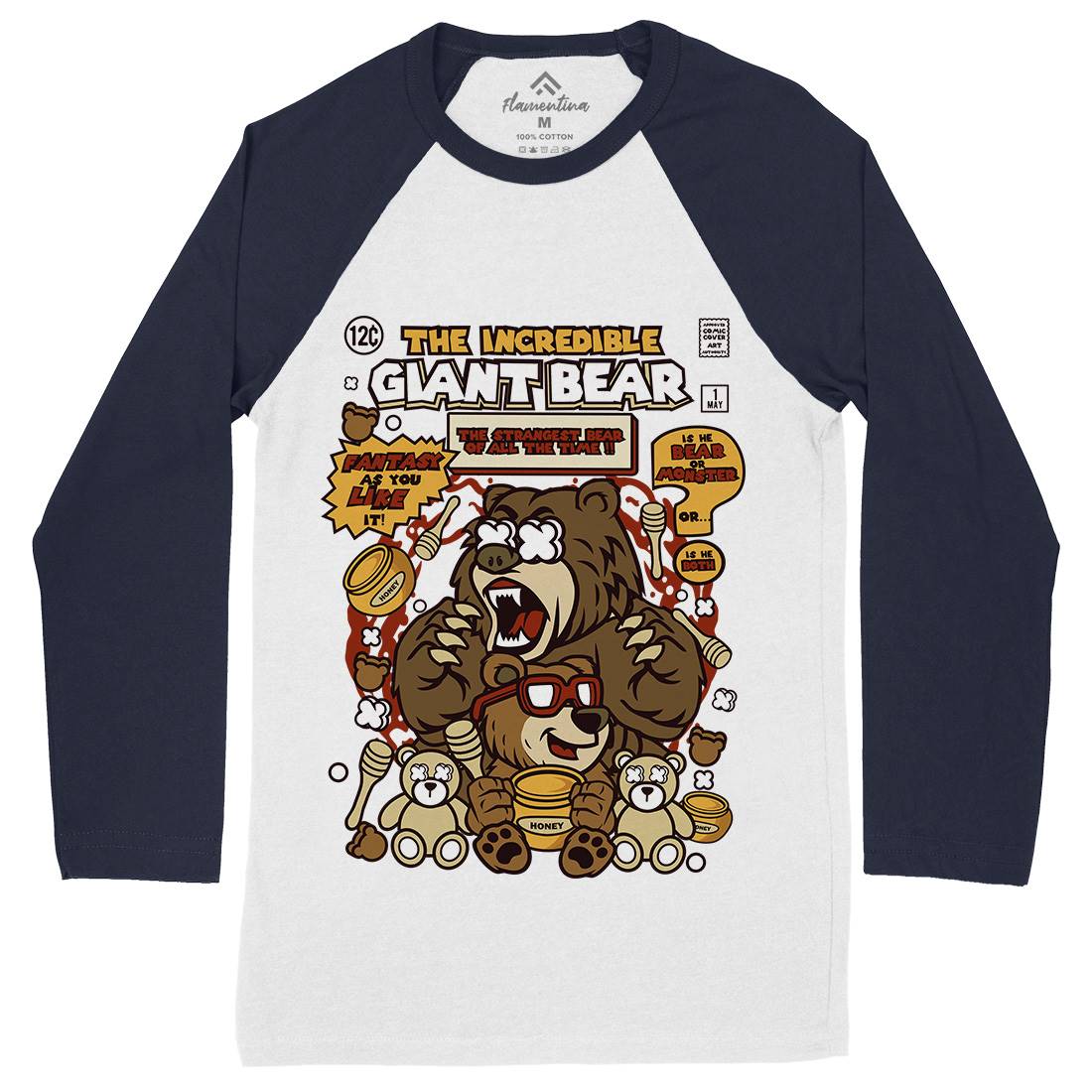 The Incredible Bear Mens Long Sleeve Baseball T-Shirt Animals C675