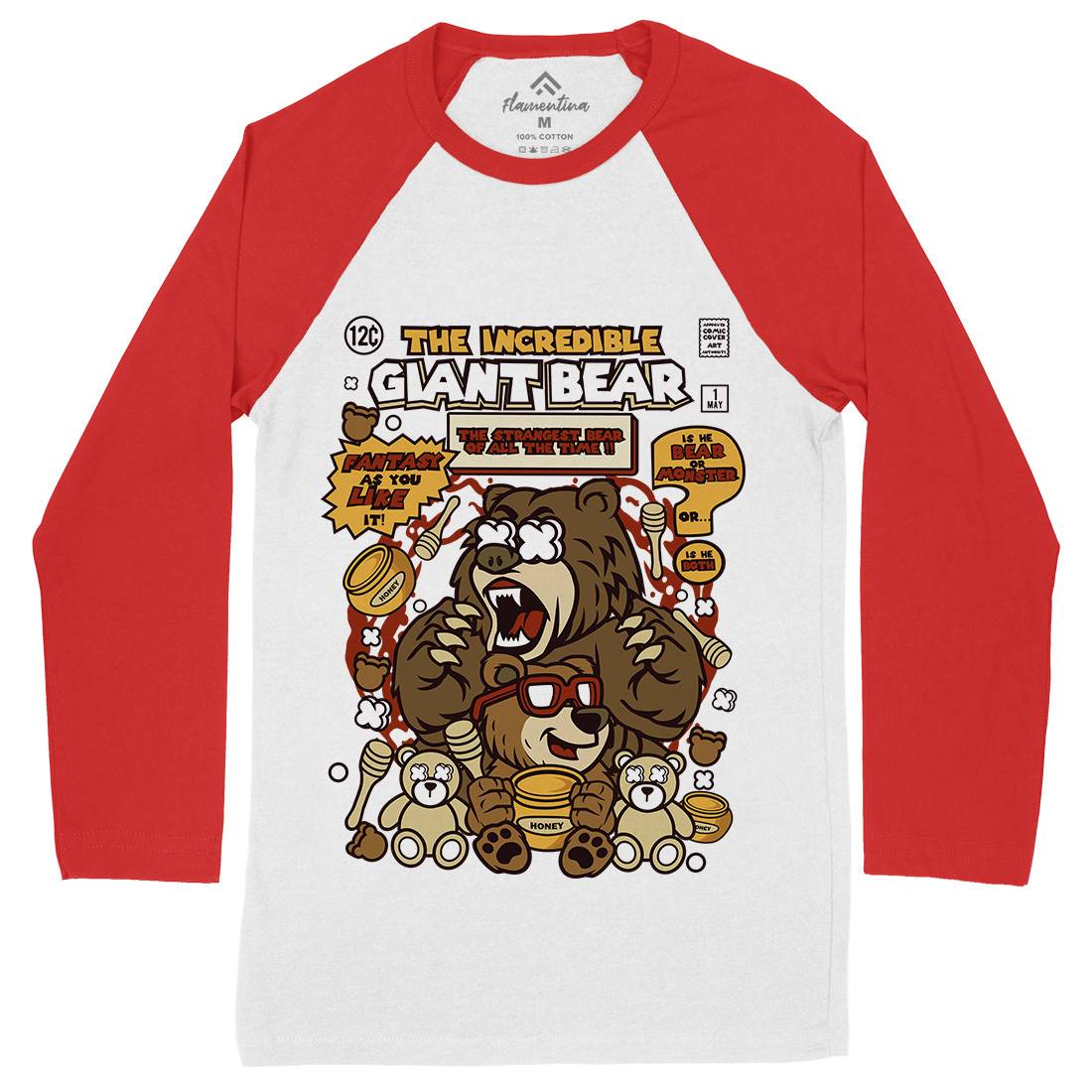 The Incredible Bear Mens Long Sleeve Baseball T-Shirt Animals C675
