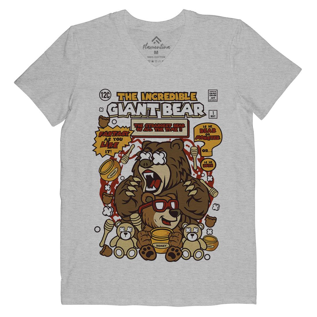 The Incredible Bear Mens Organic V-Neck T-Shirt Animals C675