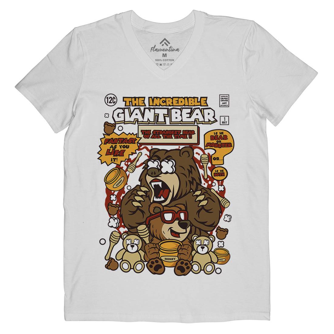 The Incredible Bear Mens V-Neck T-Shirt Animals C675