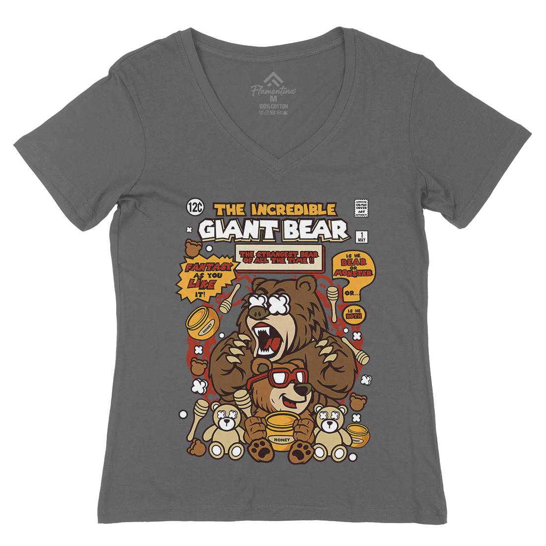 The Incredible Bear Womens Organic V-Neck T-Shirt Animals C675