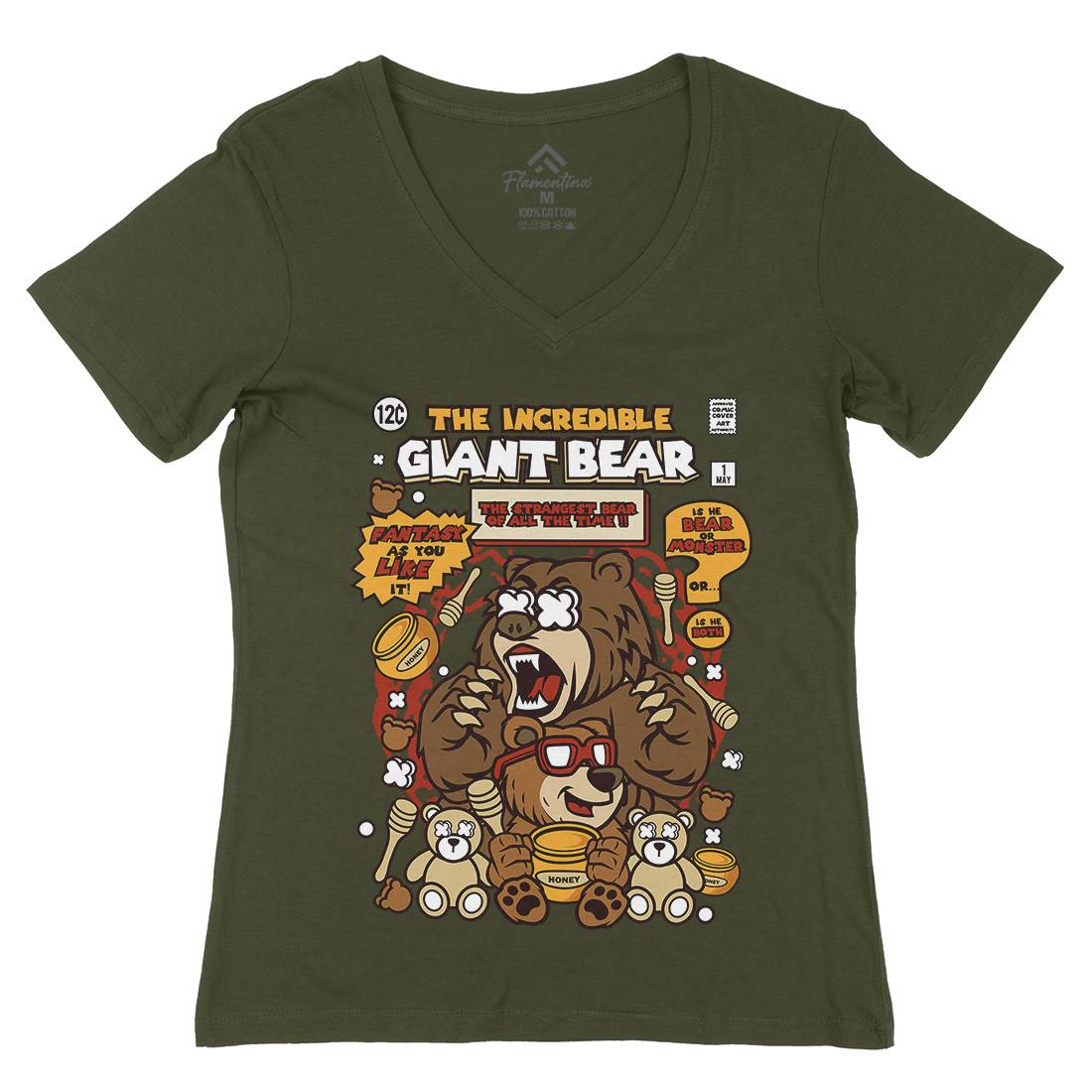 The Incredible Bear Womens Organic V-Neck T-Shirt Animals C675
