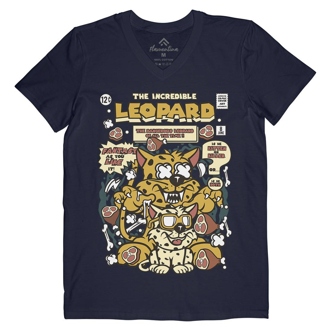 The Incredible Leopard Mens Organic V-Neck T-Shirt Animals C677