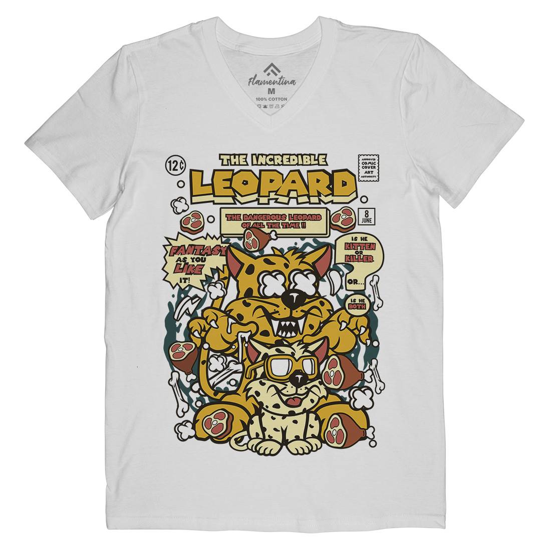 The Incredible Leopard Mens Organic V-Neck T-Shirt Animals C677