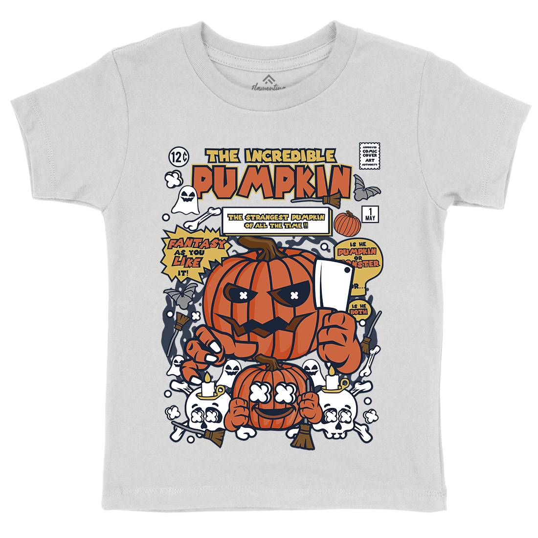The Incredible Pumpkin Kids Organic Crew Neck T-Shirt Halloween C678