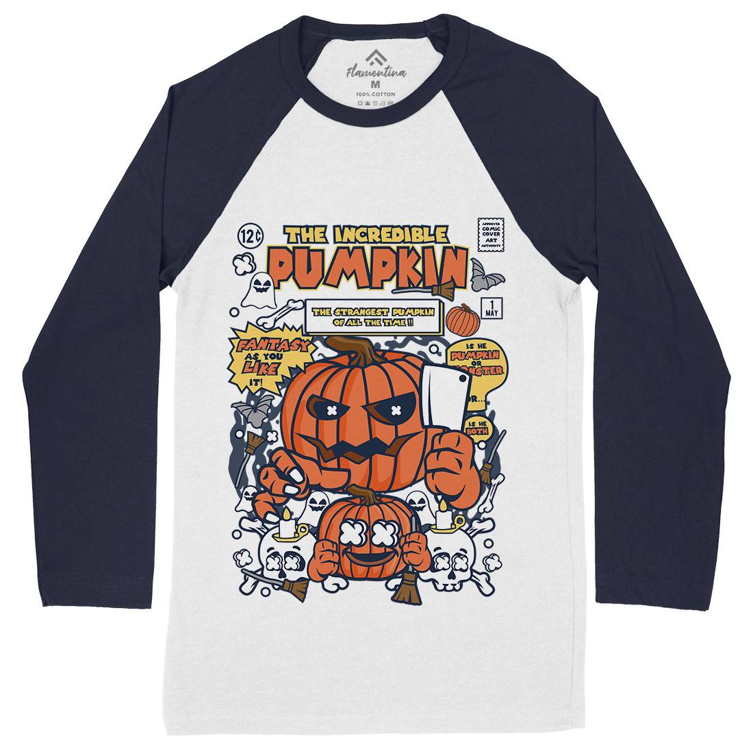The Incredible Pumpkin Mens Long Sleeve Baseball T-Shirt Halloween C678
