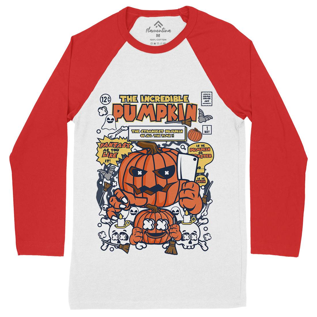 The Incredible Pumpkin Mens Long Sleeve Baseball T-Shirt Halloween C678