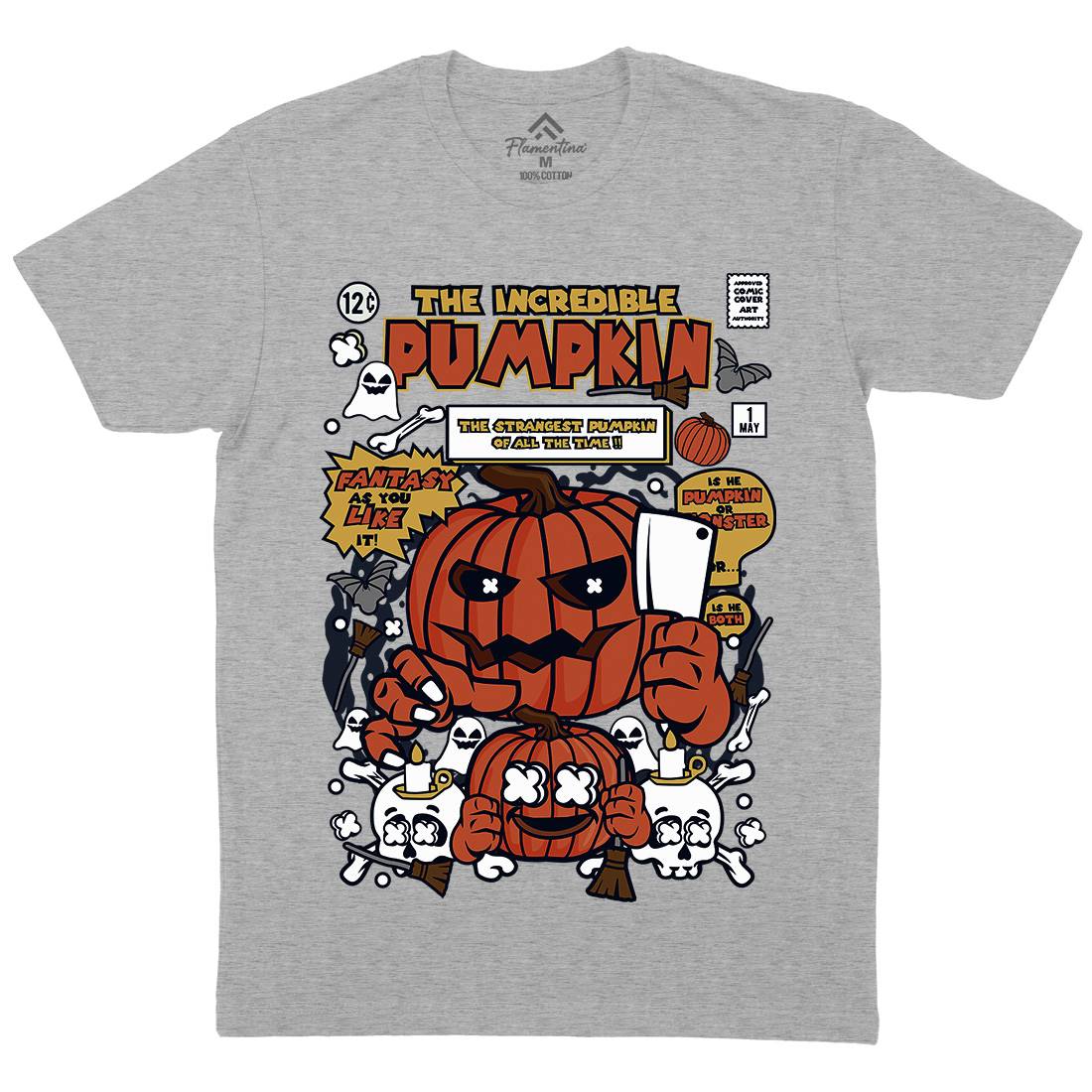 The Incredible Pumpkin Mens Organic Crew Neck T-Shirt Halloween C678