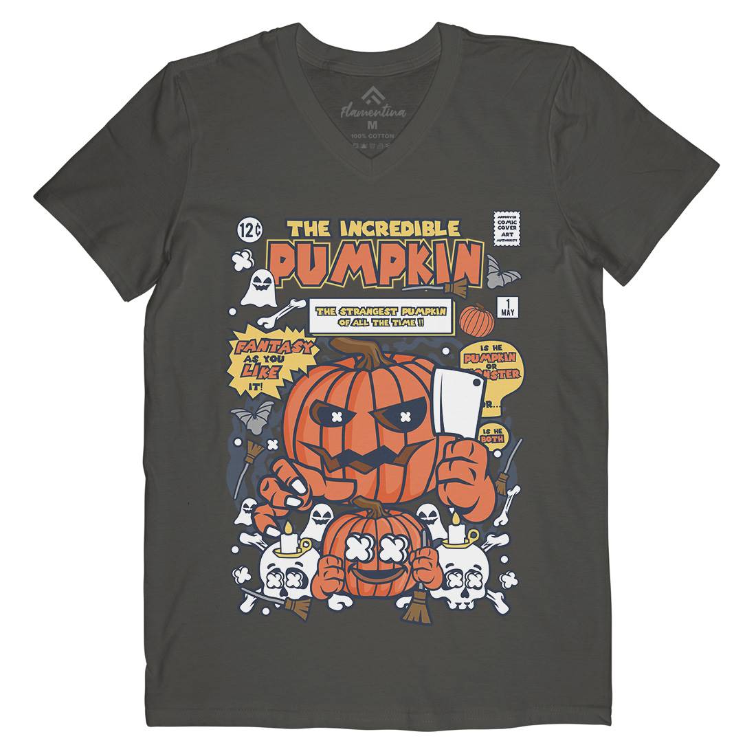 The Incredible Pumpkin Mens V-Neck T-Shirt Halloween C678