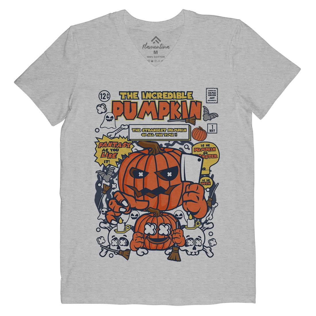 The Incredible Pumpkin Mens V-Neck T-Shirt Halloween C678
