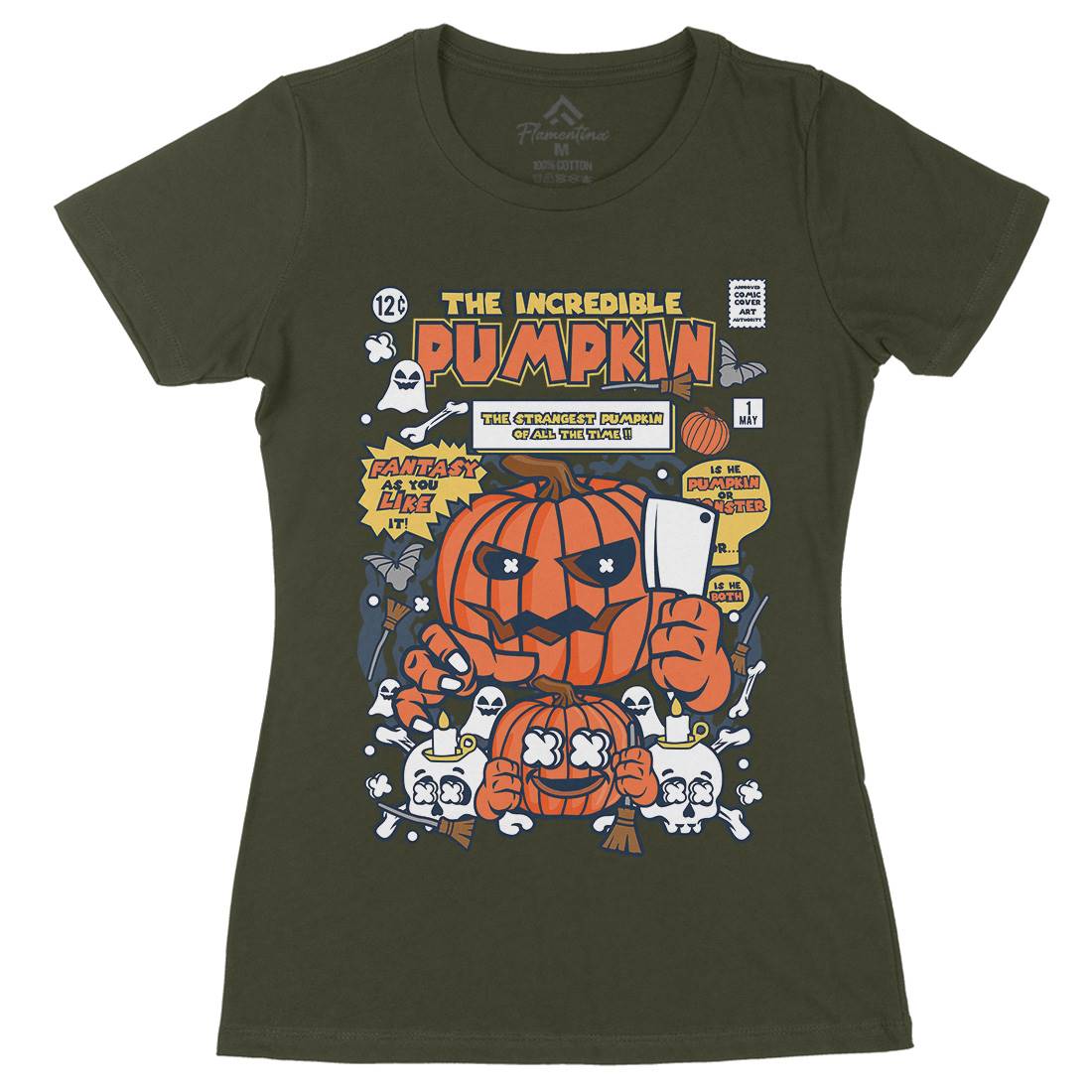 The Incredible Pumpkin Womens Organic Crew Neck T-Shirt Halloween C678