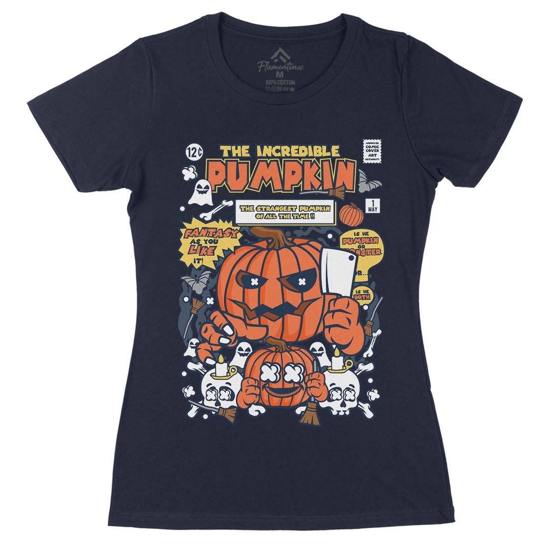 The Incredible Pumpkin Womens Organic Crew Neck T-Shirt Halloween C678