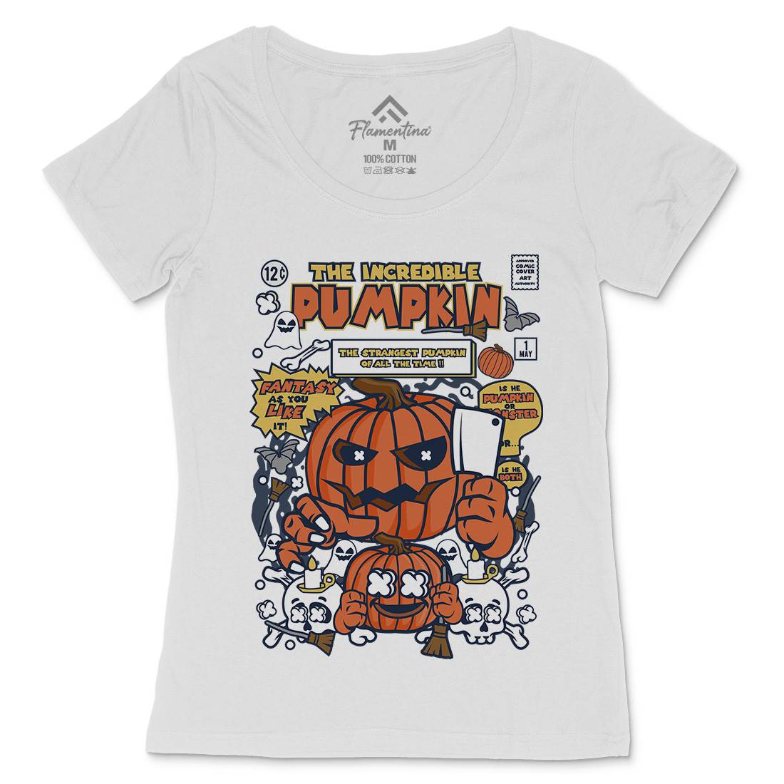 The Incredible Pumpkin Womens Scoop Neck T-Shirt Halloween C678