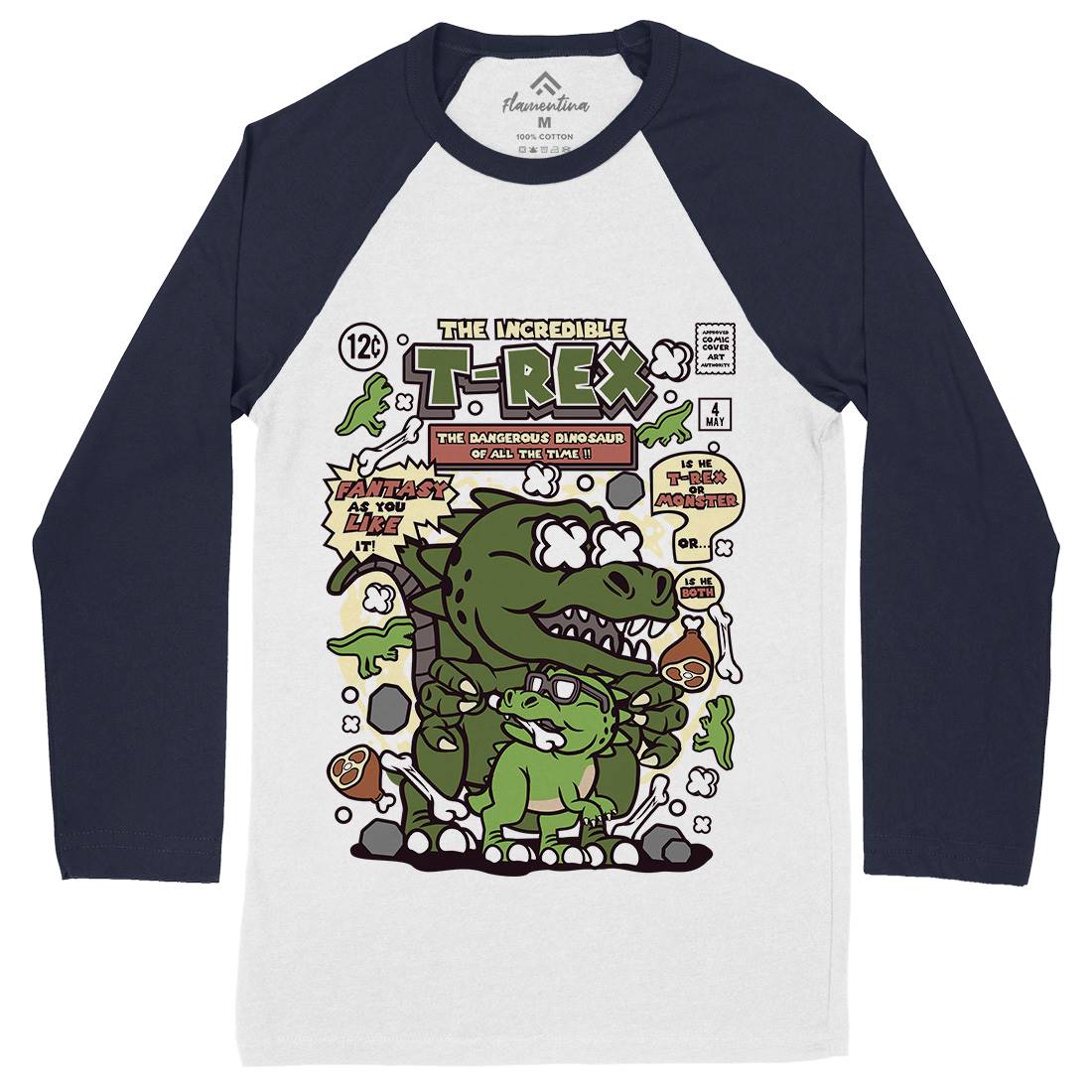 The Incredible T-Rex Mens Long Sleeve Baseball T-Shirt Animals C679
