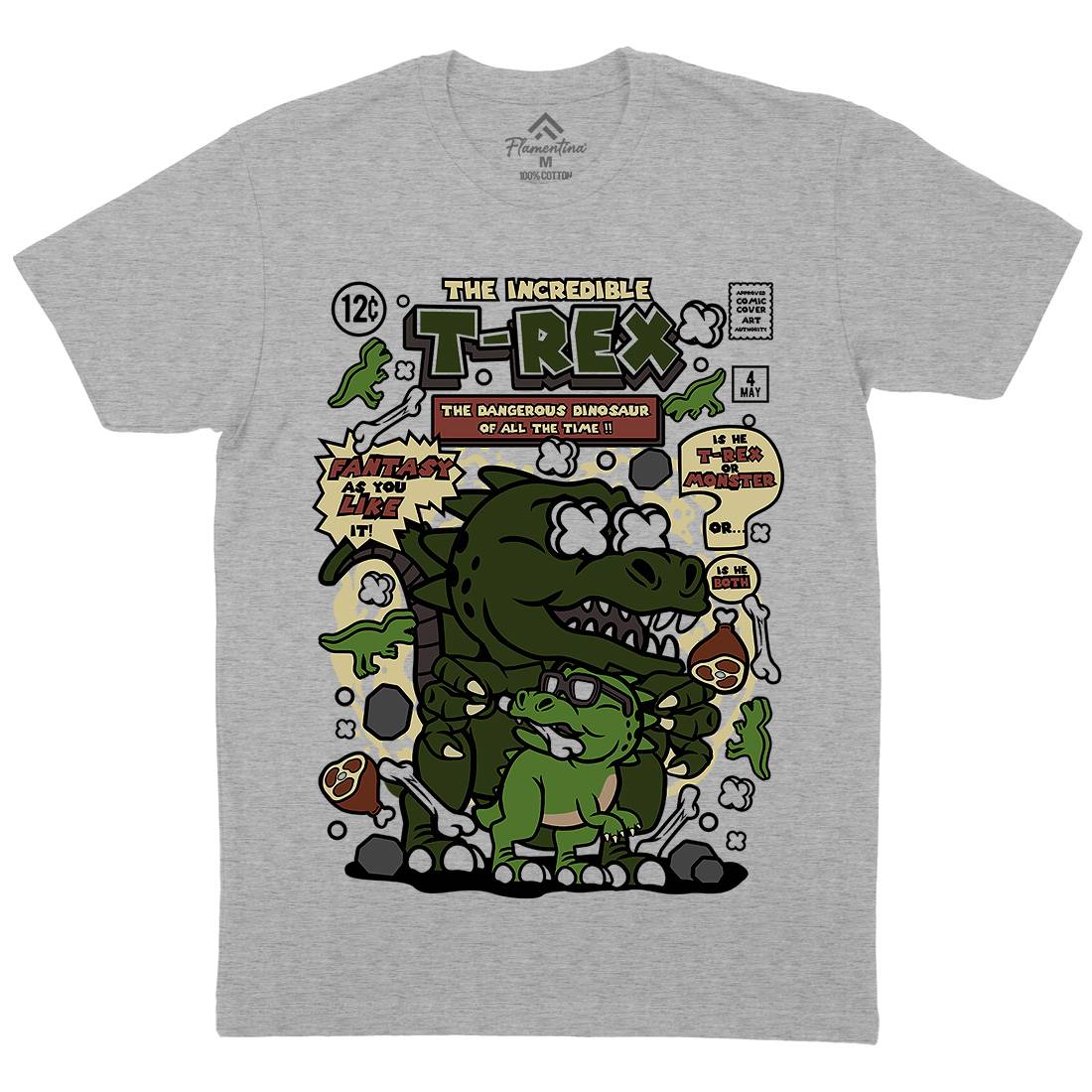 The Incredible T-Rex Mens Organic Crew Neck T-Shirt Animals C679